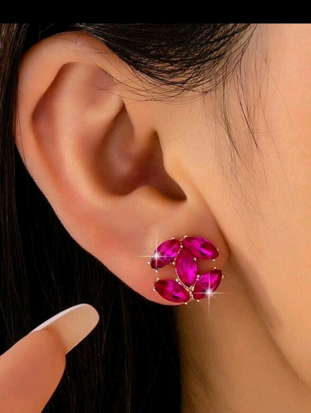 Pink Crystal Fashion CC Stud Earrings - Picture 2 of 3